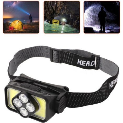 Lampe frontale COB Lampe frontale LED rechargeable par USB IPX4 Lampe frontale étanche avec détecteur de mouvement pour la pêche en plein air et le camping,DUBUNS
