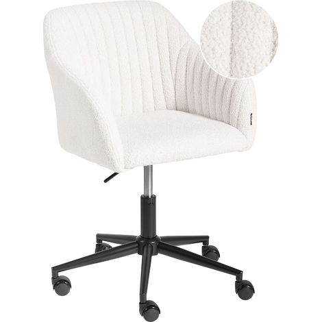 Office Swivel Chair Off White Boucle Height Adjustable Tufted Backrest Glamour Style VENICE (1/5)