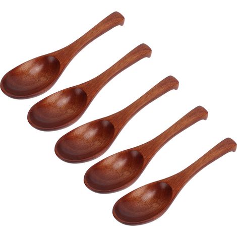 5 cuillères en bois naturelles, légères et robustes pour mélanger - Lot de 5