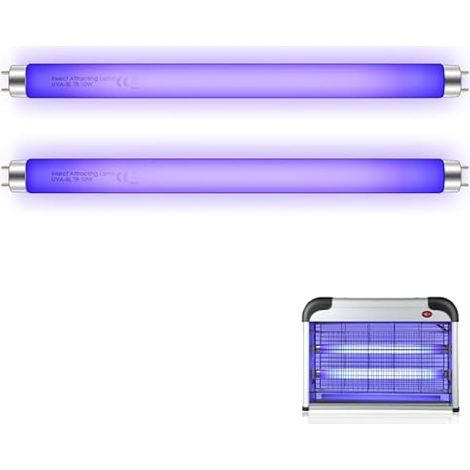 Hiboom Ampoules de rechange T8 10W pour destructeur d'insectes, tubes UV 365 nm compatibles avec Aspectek, Liba, Micnaron, Lulu Home, 34,3 cm de long, durée de vie de plus de 3000 heures, lot de 2 (1/4)