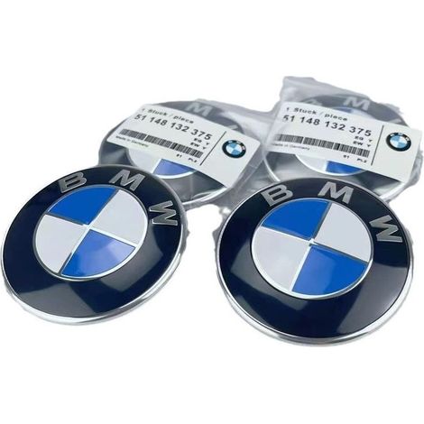Lot de 2 emblèmes de capot et de coffre BMW 82 mm et 74 mm – Résine ABS et aluminium – Installation facile – Compatible avec modèles E30 E36 E46 E34 E39 E60 E65 E38 X3 X5 X6 (1/3)