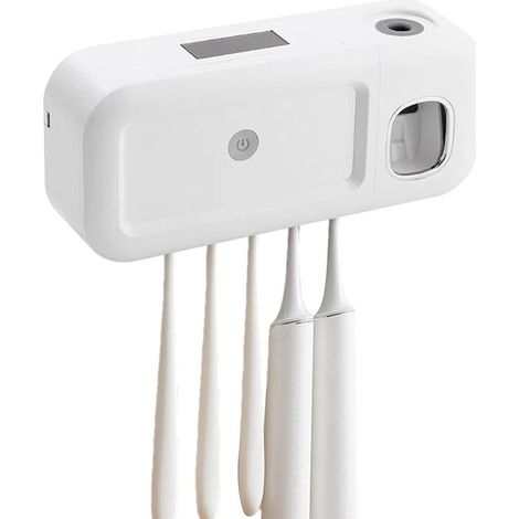 Soporte para cepillos de dientes UV，Esterilizador de cepillos de dientes para montaje en pared，dispensador automático de pasta de dientes (1/5)