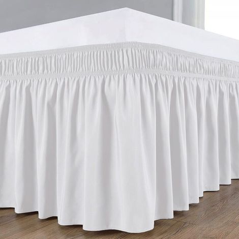 Couvre-lit à volants en polyester élastique, cache-sommier extensible (blanc crème : 120 x 200 + 40 cm) (1/5)