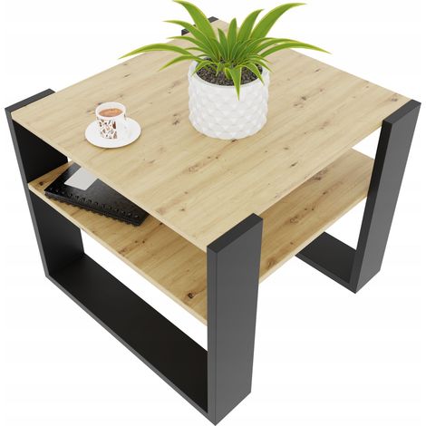 Mesa de centro artesanal de 55x55 cm, estilo loft retro. (1/5)