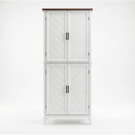Alacena alta de cocina blanca de MDF 76 x 40 x 178,5 cm con 4 puertas y estantes ajustables (1/4)