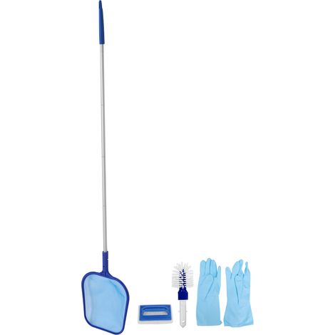 Poolreinigungsausrüstung: Laubkescher mit Griff, Schwammbürste, Handschuhe, komplettes Zubehör. (1/5)