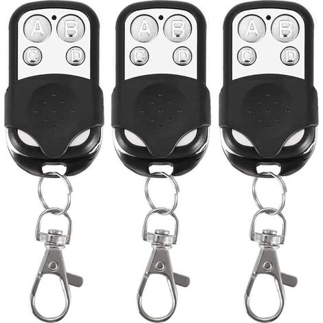 Lot de 3 télécommandes universelles 433,92 MHz – Code fixe – 4 boutons pour contrôler jusqu'à 4 portes – Autoprogrammables en ABS et aluminium (1/4)