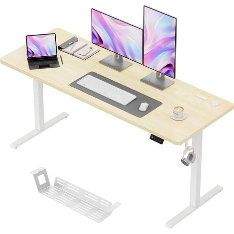 Électrique Bureau Assis Debout 160 x 60 cm, Standing Desk Beige (1/5)