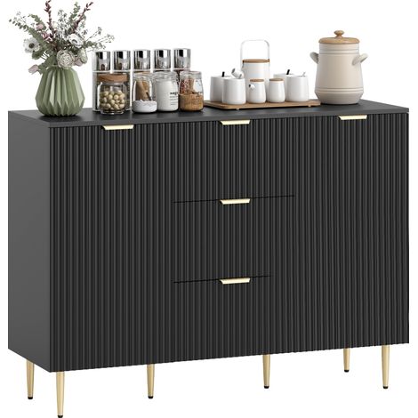 HOMCOM Sideboard Buffet Cabinet w/ 3 Drawers and Adjustable Shelves, Black (1/5)
