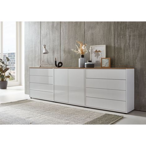 BMG Möbel Kommode Mailand Set 4 Artisan (in weiß-Oberboden Artisan Eiche/Hochglanz weiß), Schubladenkommode Anrichte Sideboard