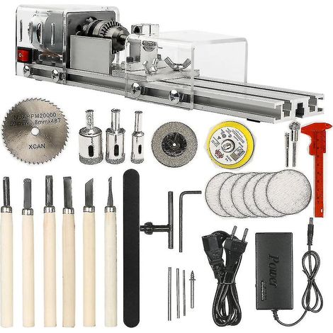 Ahlsen – Mini outil de tour pour bois dur – Vitesse réglable 1500 à 7000 tr/min – Alimentation 12-24V – Ensemble complet d'accessoires