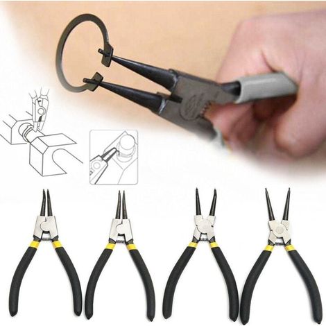 YMYNY 4er Set Innen- und Außensicherungsringzange 170 mm 7" gerade 90° gebogen -