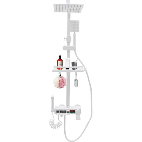Ensemble de douche à 4 sorties, système de douche moderne - Blanc, écran LED, panier de rangement (1/5)