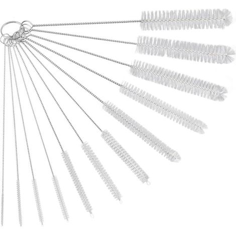 Lot de 12 Brosses De Nettoyage,Goupillon De Nettoyage,Brosse De Nettoyage pour Tube,Bouteille en Verre,Biberon,Bouilloire Et Clavier,Brosse De Nettoyage en Nylon pour Bouteille, Blanc (1/5)