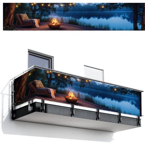 BRISE-VUE POUR BALCON Feu de camp - Lac - Lumière du soir 500x100 cm (1/4)