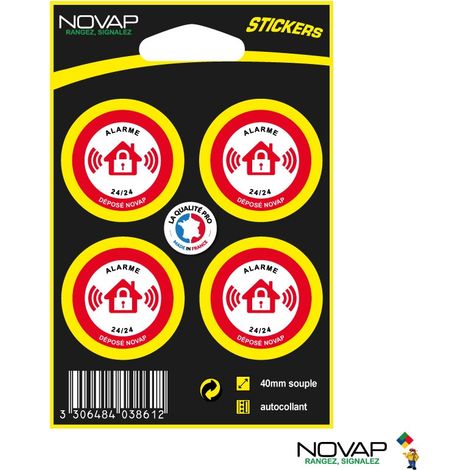 Planche de 4 stickers Ø 40mm Haute Visibilité – Alarme 24/24 - 4038612