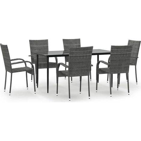 Maison Exclusive - 7-tlg. Garten-Essgruppe Grau Poly Rattan (1/5)