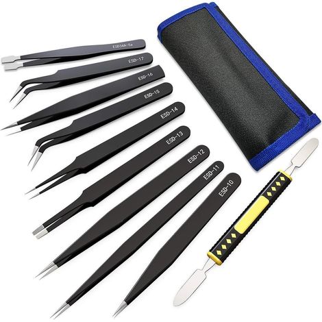 MNBS ESD Pinzetten Set 10Stk Präzisions-Antistatisch Edelstahl Toolkit Repair (1/5)