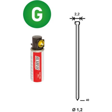 2 000 Pointes Galvanisées en Bande (Pack) - 1.2/2.2x40 mm + 2 Cartouches de Gaz Jaune - D-Work (1/4)