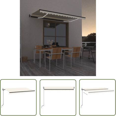 The Living Store Automatische Markise mit LED & Windsensor 400x350 cm Creme - Outdoor-Markise - Gartensonnensegel - Terrassenüberdachung - Windsensor - LED-Beleuchtung (1/5)