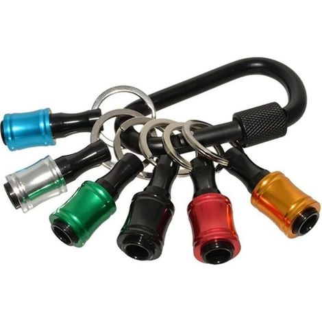 6PCS Porte-embouts de Tournevis à Tige Hexagonale 1/4 Pouce Barre d'extension Portable avec Porte-clés et Rapide à Changer du Foret avec Mousqueton Noir (1/5)