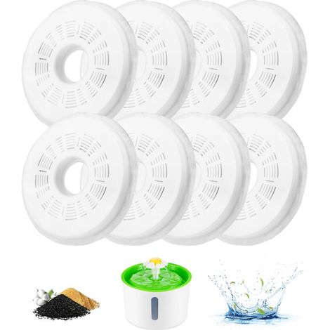 Filtre Fontaine Eau Chat Chien - Diamètre Externe 145 mm - Trou Central 42 mm - Compatible Distributeur 3 L - 8 Pièces