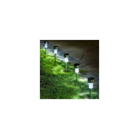 Set di 12 luci solari da giardino per esterni, luci LED wireless da giardino, luci solari da giardino a terra per patio/prato/cortile/vialetto/cammino (acciaio inossidabile) [Classe - Crezuo]