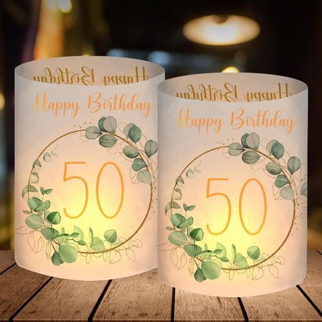 Lot de 12 photophores décoratifs pour le 50ème anniversaire, Décoration de table d'anniversaire pour homme et femme, 50 ans, inscription « Schön dass du da bist », convient pour bougies chauffe-plat (1/5)