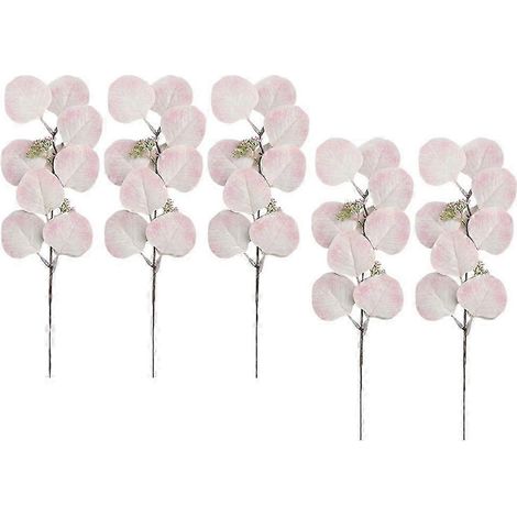 Lot de 5 tiges de feuilles d'eucalyptus artificielles en soie, pour la décoration intérieure (chambre, salon, fêtes), accessoires photo-White (1/5)