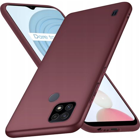 Coque arrière pour realme C21, couleur bordeaux, verre 9H (1/5)