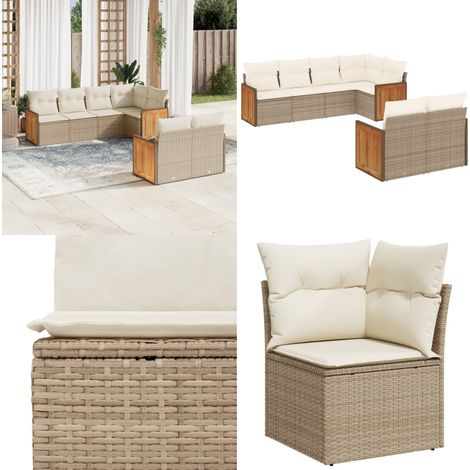 7-tlg. Garten-Sofagarnitur mit Kissen Beige Poly Rattan - Gartenmöbel - Rattan Möbel - Lounge Set - Gartenlounge - Esszimmerset - Home & Living (1/5)