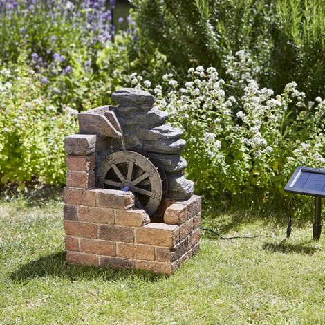 Fontaine solaire cascade moulin à eau – Polyrésine durable – Hauteur 0,5 m – Largeur 0,34 m – Autonome et sans électricité – Smart Garden