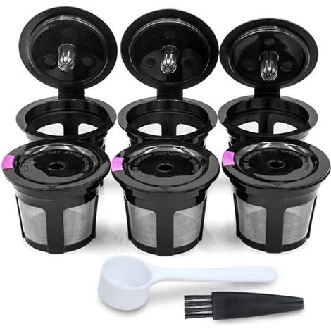 El paquete de 6 cápsulas de café vacías es reutilizable y recargable y se adapta a la mayoría de las cafeteras Keurig 1.0 y 2.0. (1/4)