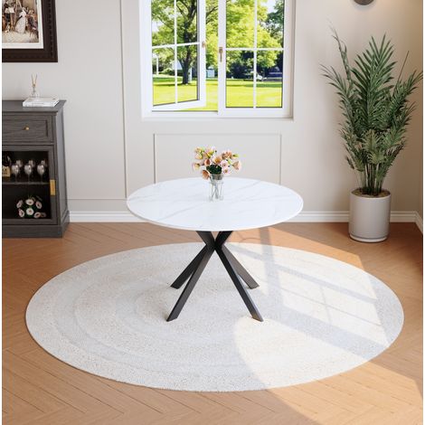 table manger ronde effet marbre blanc métal noir OKMYHOME (1/5)