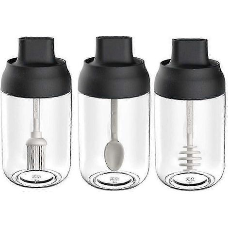 Lot de 3 bocaux à épices en verre, récipients transparents avec couvercle cuillère intégré et joint en silicone hermétique pour la conservation en cuisine (1/5)