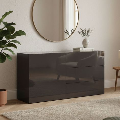 Dmora Aparador moderno con 1 puerta y 3 cajones, Made in Italy, Aparador de cocina, Buffet de diseño de sala de estar, 110x40h35 cm, color antracita brillante, con embalaje reforzado (1/3)