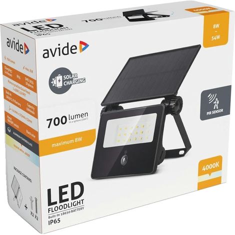 LED-Flutlicht Avide mit Akku und Solarfunktion, 700 lm