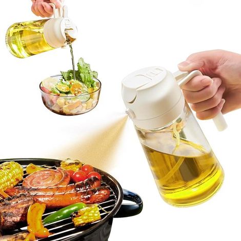 Spruzzatore per olio da cucina, flacone dispenser per olio d'oliva 2 in 1 per la cucina, bottiglia in vetro da 500 ml, atomizzatore per olio alimentare per friggitrici ad aria, insalate, (1/5)