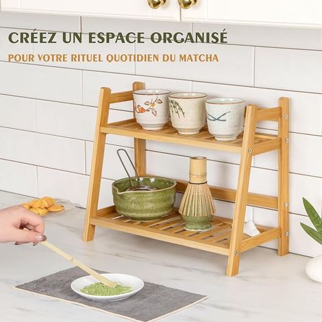 Bamboo Cup Holder with 2 Shelves and Kitchen Coffee Shelf (1/4)