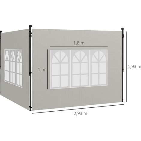 Ensemble de 2 panneaux latéraux pour tonnelles 3x3 et 3x6, étanches, avec fenêtres, blancs (1/5)