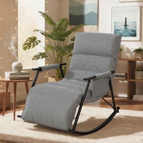 Silla Mecedora con Respaldo y Reposapiés Ajustables Mecedora Sillón Balancín Tapizado en Lino 62x100x89 cm Negro (1/5)