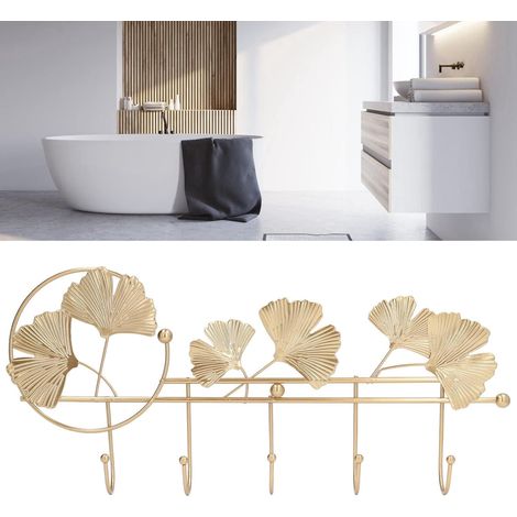 Porte-manteau mural, motif feuille de ginkgo, style simple et élégant, barre de crochets en métal, porte-manteau polyvalent pour vêtements, chapeaux et clés (1/4)