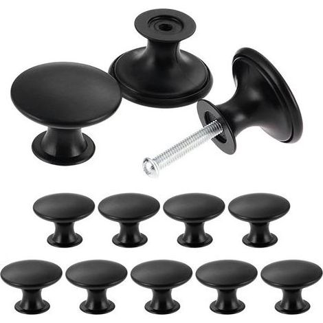 – Set mit 24 eleganten Vintage-Schrankknöpfen – 30 mm runde Knöpfe aus Zinklegierung – Möbelgriffe für Küche und Bad – Schwarz (1/5)
