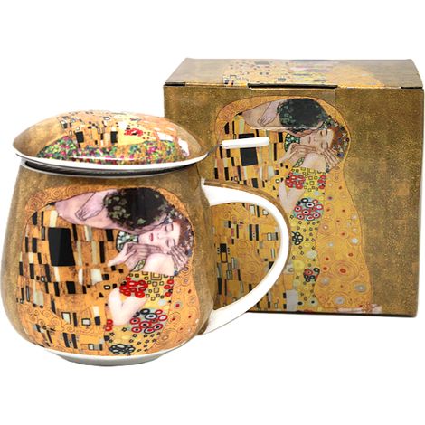 Taza grande de porcelana de 450 ml con infusor en caja - Klimt Kiss (1/5)