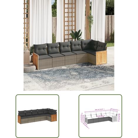 The Living Store 6-tlg. Garten-Sofagarnitur mit Kissen Grau Poly Rattan - Gartensofa - Outdoor Möbel - Lounge Set - Rattan Gartenmöbel - Gartenlounge (1/3)