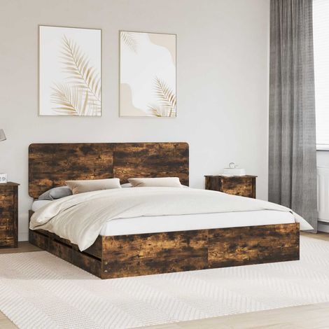 Bettrahmen Geräucherte Eiche 180 x 200 cm Ingenieurs Holz