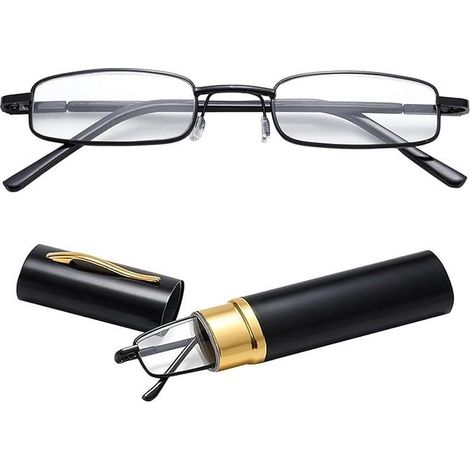 Mini lunettes de lecture pliables,Mini-lunettes de lecture étroites en métal à charnière à ressort Aide à la lecture unisexe avec étui,Noir,2.0 (1/5)