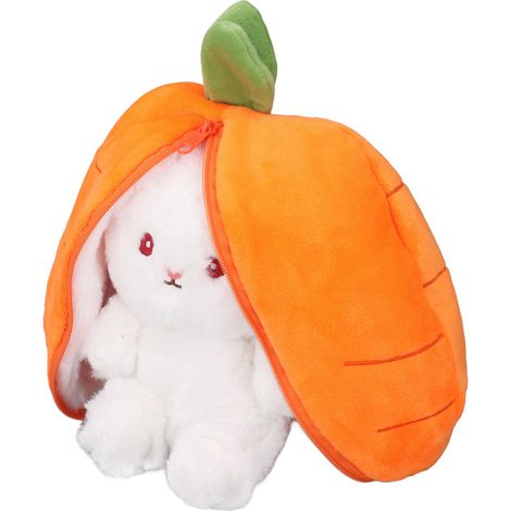 Coussin décoratif réversible en peluche lapin, motif carotte, pour enfants. Peluche animal mignon de dessin animé, 18 cm. (1/5)