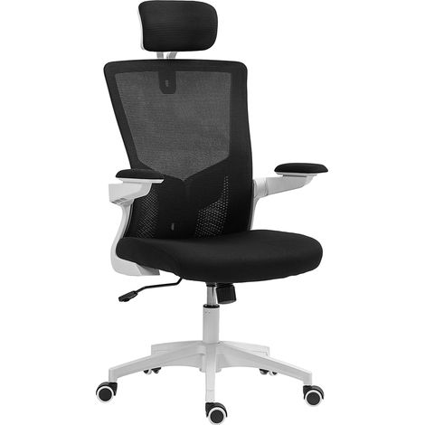 Ergonomischer Bürostuhl mit verstellbaren Armlehnen, Lordosenstütze und Kopfstütze, 60 x 63 x 120 cm, schwarz
