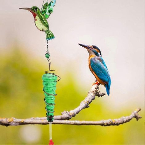 Hängender Vogelfutterspender aus Metall und Glas, Glasdekoration für den Außenbereich, hängendes Vogelbad, Ornamente B (1/5)